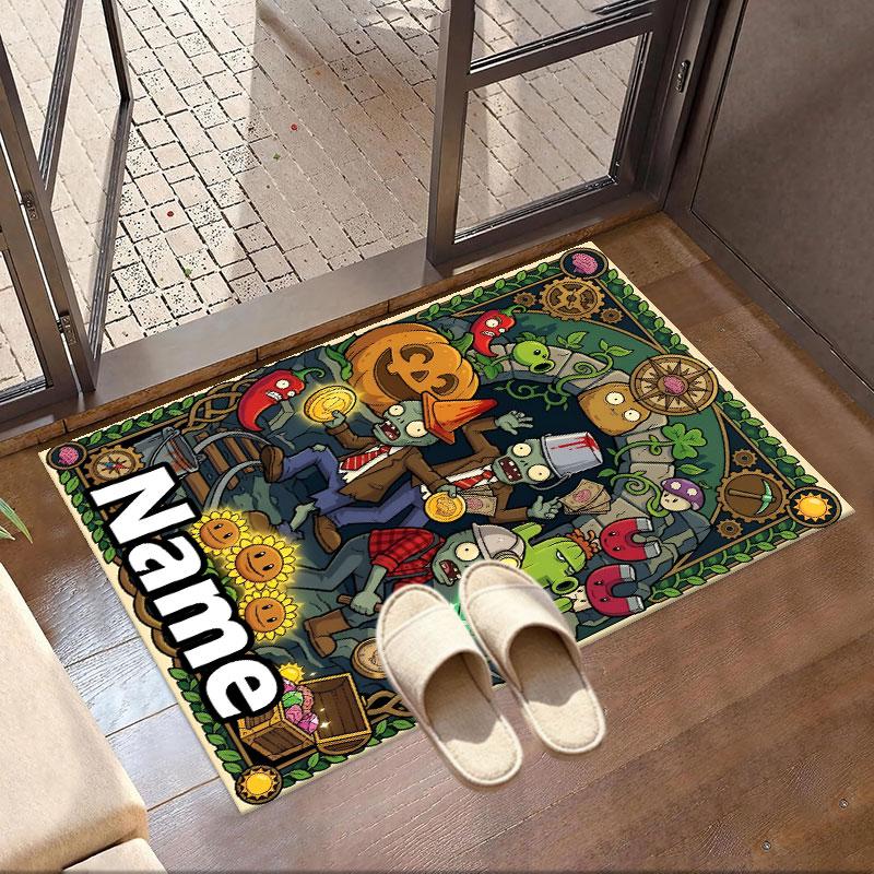 Custom Name Personalized Plants vs. Zombies Print Carpet, Versatile Home Decor Rug, for Playroom, Apartment, Balcony, Entryway, Hallway Gift