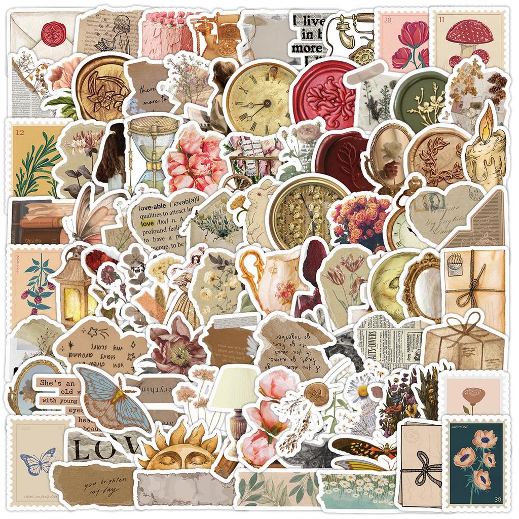 100 Retro Style Retro Stamps Graffiti Stickers Children's Stickers Water Cup Computer Waterproof Decorative Stickers
