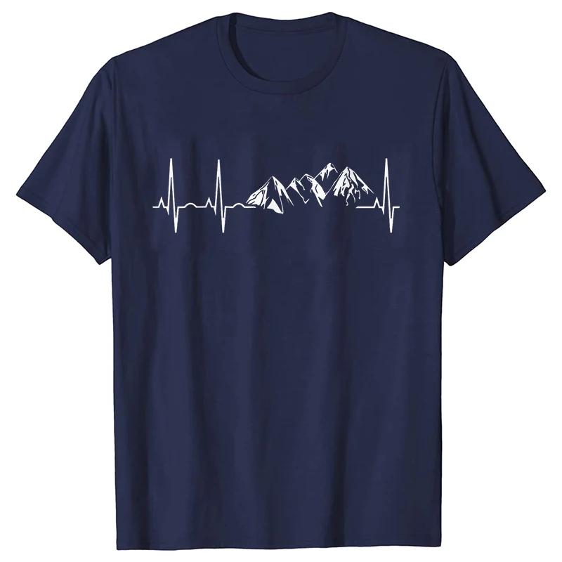 Herrenbekleidung Neuheit Mountain Heartbeat Pulse Line T-Shirt Klettern Wandern Grafik Tees Kurzarm Vatertag T-Shirt Männer