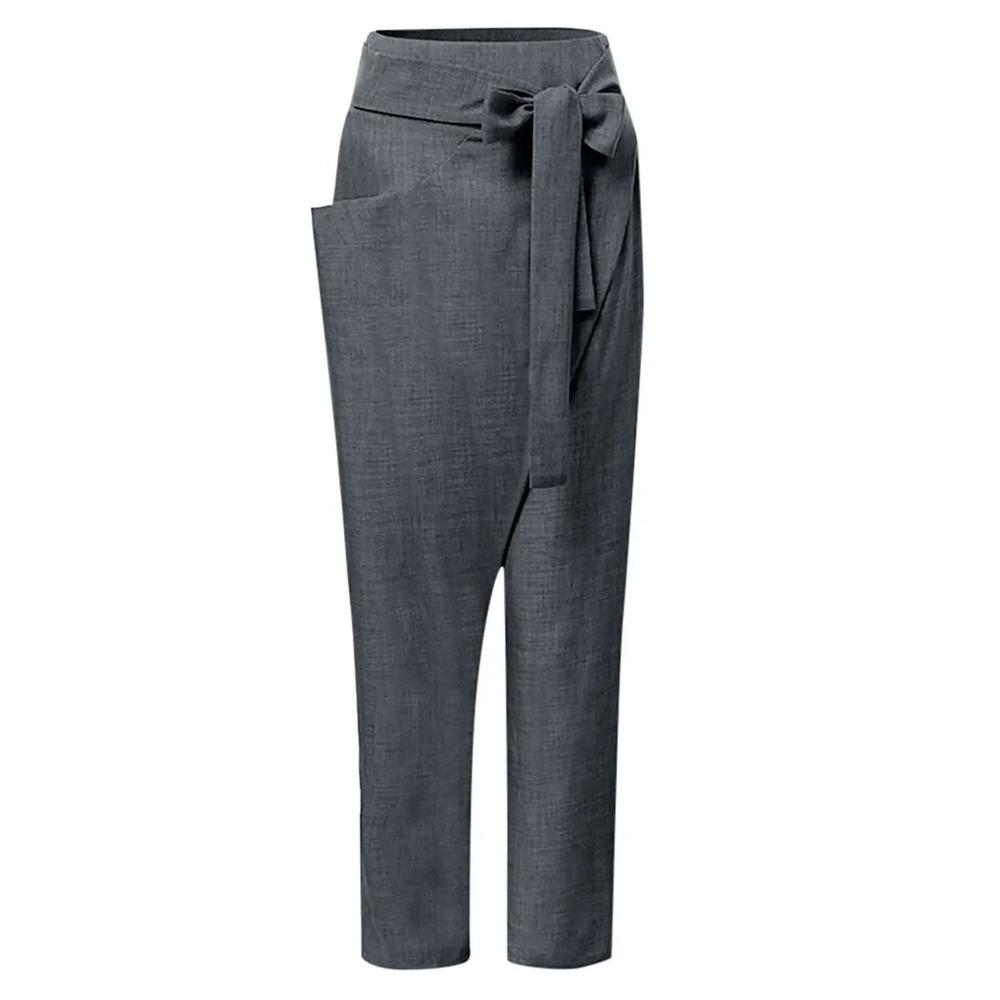 Pantalones Harem de Mujer Moda Casual Asimétricos Sueltos Cintura Alta Color Sólido Bolsillo Unilateral Pantalones Talla Grande KTB