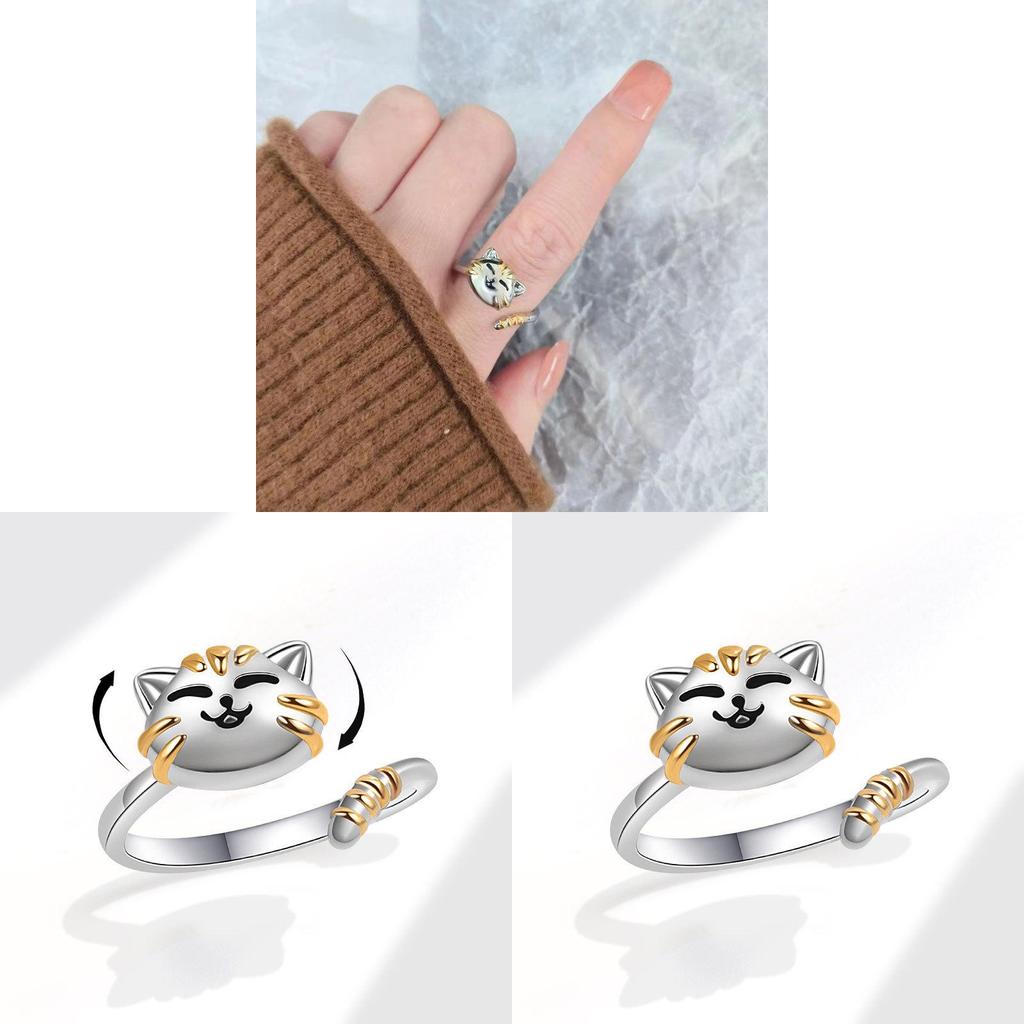 Geometric Cat Stress Relief Adjustable Ring Copper Jewelry For Women