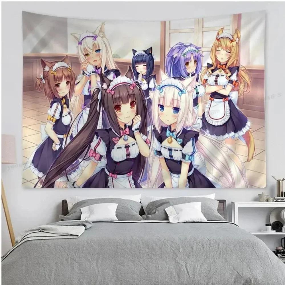 Tapestry Wall Hanging Multiple Sizes HD Print Catgirl Anime Colorful Polyester Living Room Bedroom Dorm Decor Gift