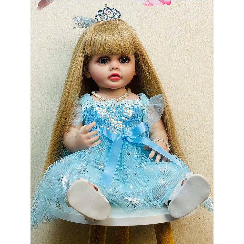 22inch Newborn Soft Silicone Vinyl Reborn Toddler Girl Doll Princess Betty with Long Gold Wig Hair Dolls Toy