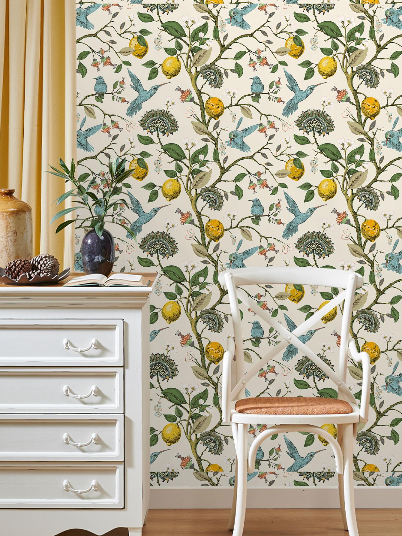 1 шт. растения лимон, цветы, колибри, узор цветущего сада, утолщенные влагостойкие водонепроницаемые самоклеящиеся обои
