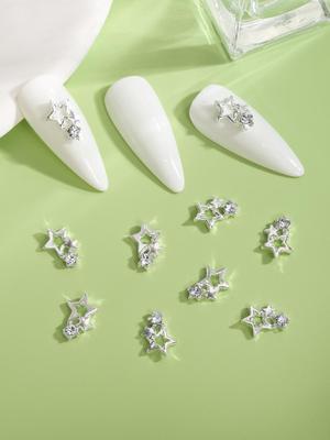 10Pcs Five-pointed Star Pendant Nail Charms 3D Gold Silver Alloy Nail Art Decorations DIY Nail Gems For Shoes Clothes Bags Nail Supplies