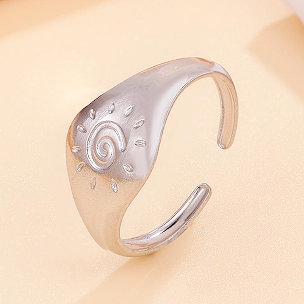 Elegant Retro Sunflower Spiral Stainless Steel Ring, Vacuum Plated with 18K Gold