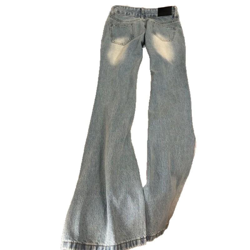 Frühling neue hellblaue Spitze Spleißung Mikro-Pull Jeans Damen gewaschene Hüftjeans dünn vielseitig lässig Schlaghosen