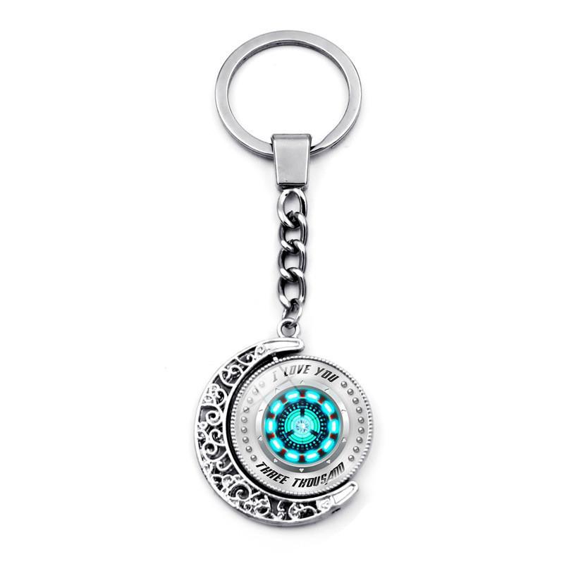 Marvel Superhero Iron Man Energy Reactor Keychain Double-sided Rotating Moon Pendant StyleK