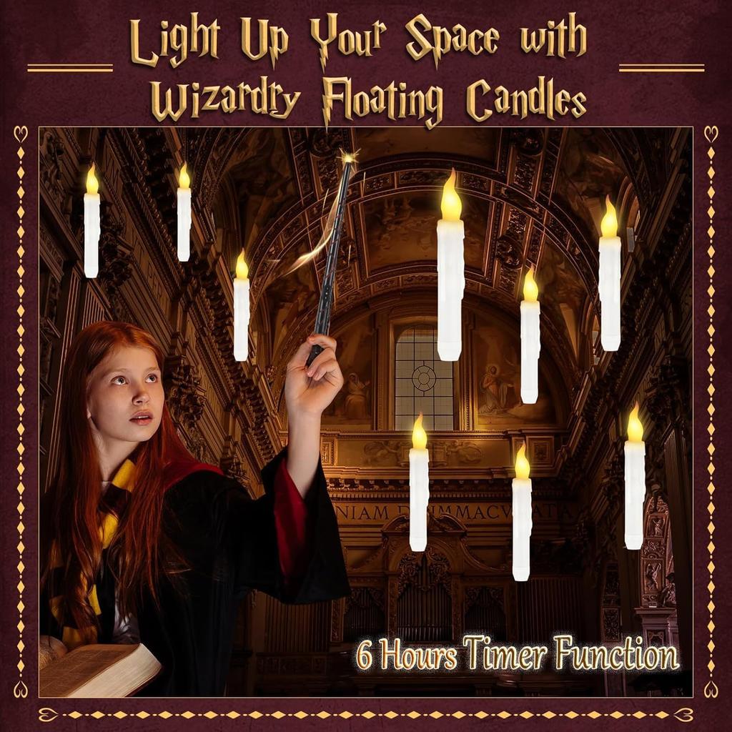 Floating Candles with Wand 12PCs Magic Hanging Candles with Flameless Candle with Wand Remote 3D Decorations for Halloween Party