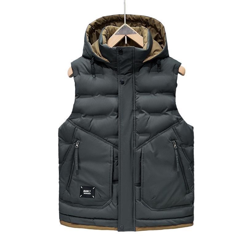 Men's Trendy Hooded Sleeveless Cotton Vest for Autumn/Winter