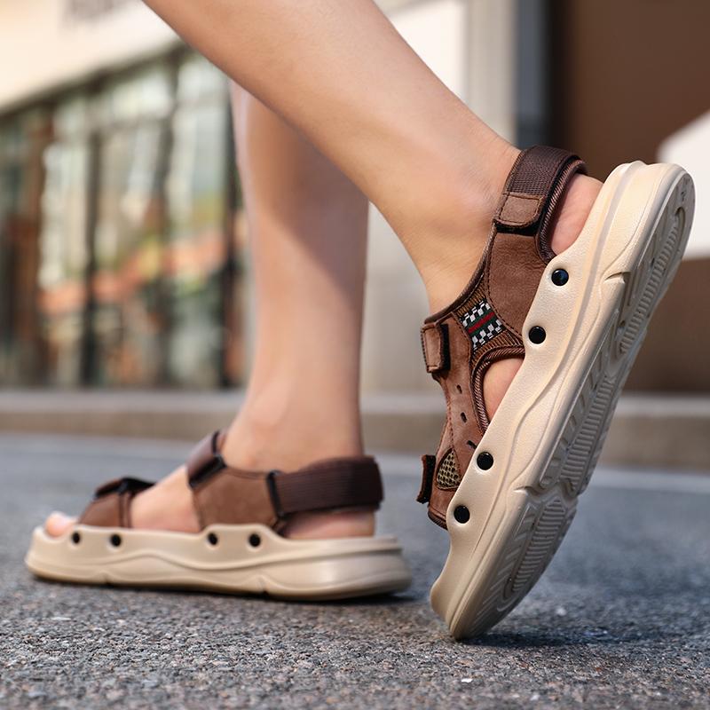 Men's Summer Sandals Breathable Slip-On Sandals Thick Bottom Anti-Slip Beach Shoes Outdoor Casual Sports Sandals Open-Toe Sandal