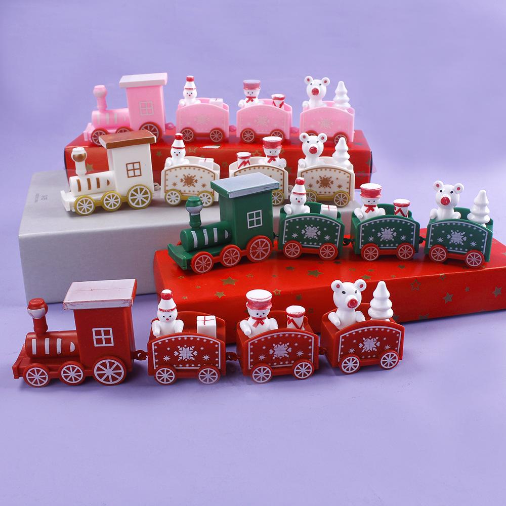 Snowman Christmas Train Ornament Mini Plastic Holiday Decor Small Xmas Train Set for Home Tabletop Festive Embellishments