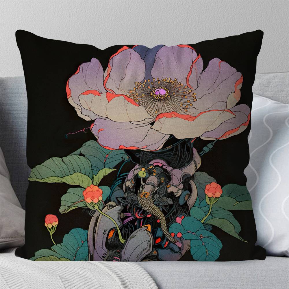 Flower Art Pillow Case Fashion Square Pillowcase Bedroom Sofa Room Ins Decoration Leisure