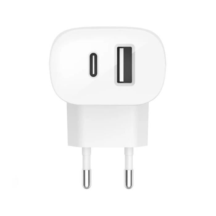 Belkin chargeur secteur double port 37w 25w usb-c pd pps + 12w usb-a b