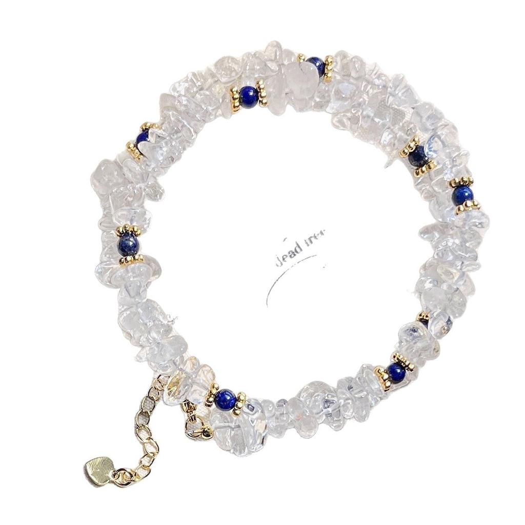 Natural White Crystal Gravel Lapis Lazuli Design Sense Collarbone Chain Necklace