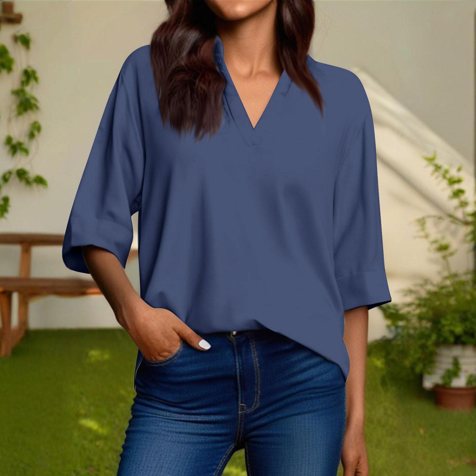 

Женская модная повседневная рубашка с V-образным вырезом и рукавами 3/4, пуловер XXL