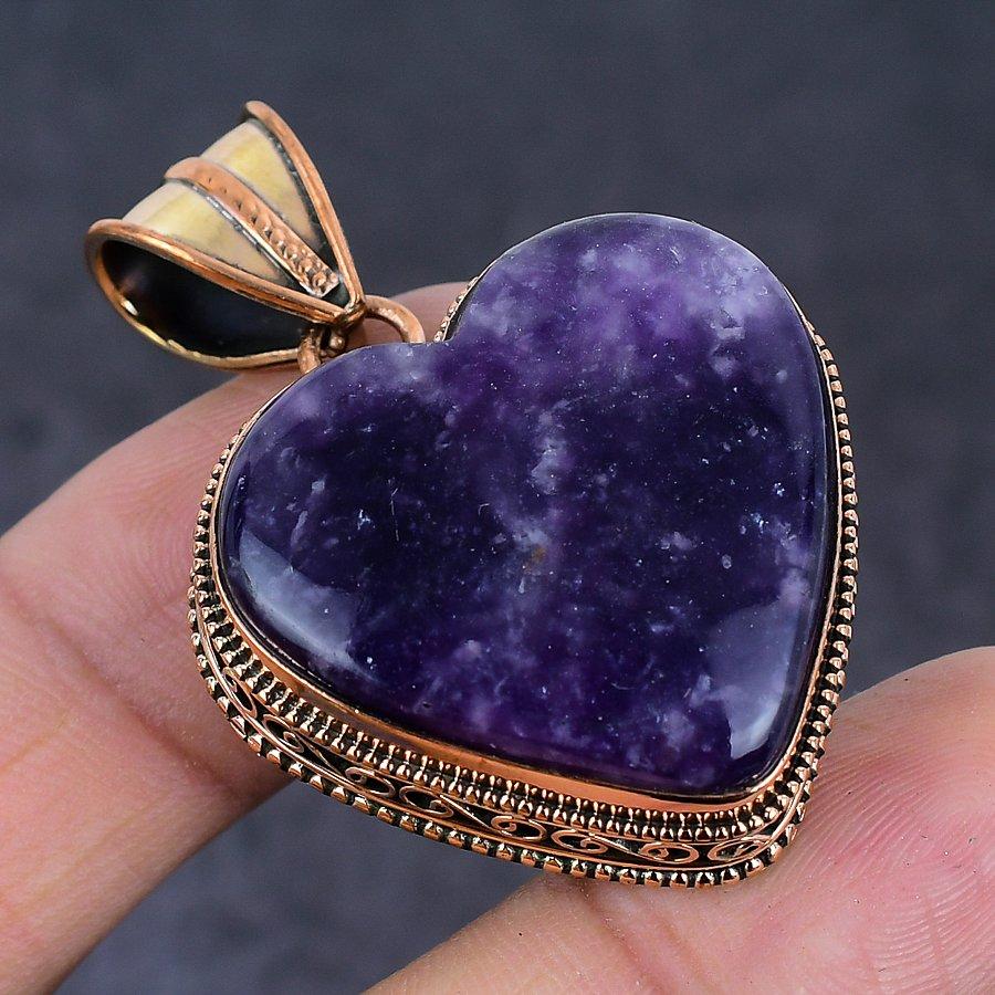 Lepidolite Ethnic Style Copper Jewelry Pendant 1.85" a5M85