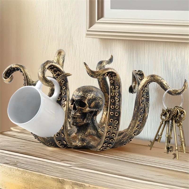 Halloween Unique Tentacles Skull Animal Sculpture Cup Holders Resins Ornament Hanging Hook for Home and Office Decors