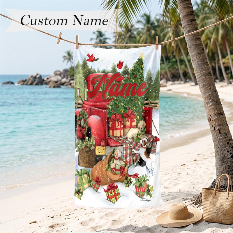 Christmas Atmosphere Custom Name Printed Beach Towel Personalized Soft Towel For Swimming Beach Travel