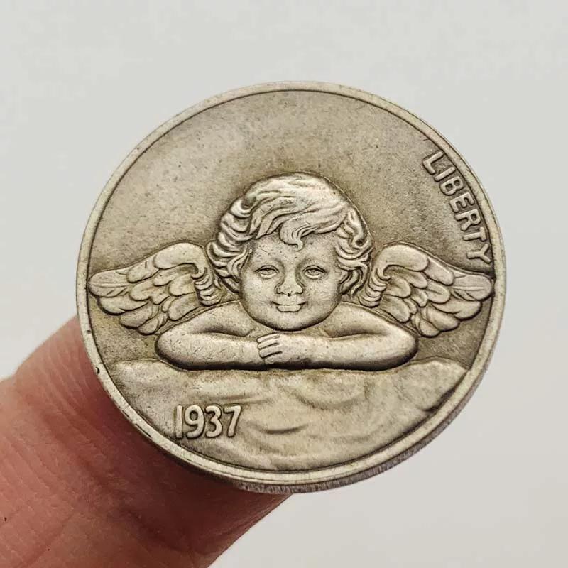 1937 Wandering Coin Angel Baby Brass Old Silver Commemorative Medal Collection 20mm Craft Copper Silver Coin Commemorative Coin