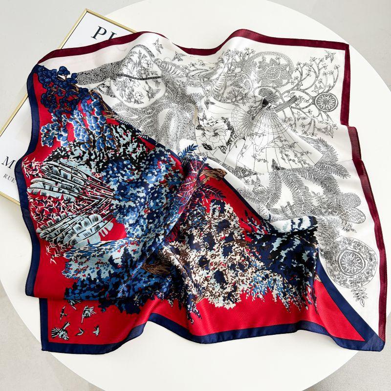 New literary and fresh national style leaf printing simulation silk texture 71 * 71cm twill silk women's cool silk scarf