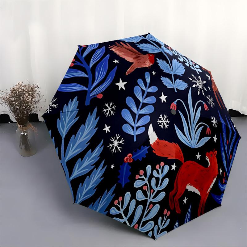 1pc Winter Forest Fashionable Automatic Opening/Closing Folding Umbrella with 8 Bones, Windproof Portable, Daily Use292