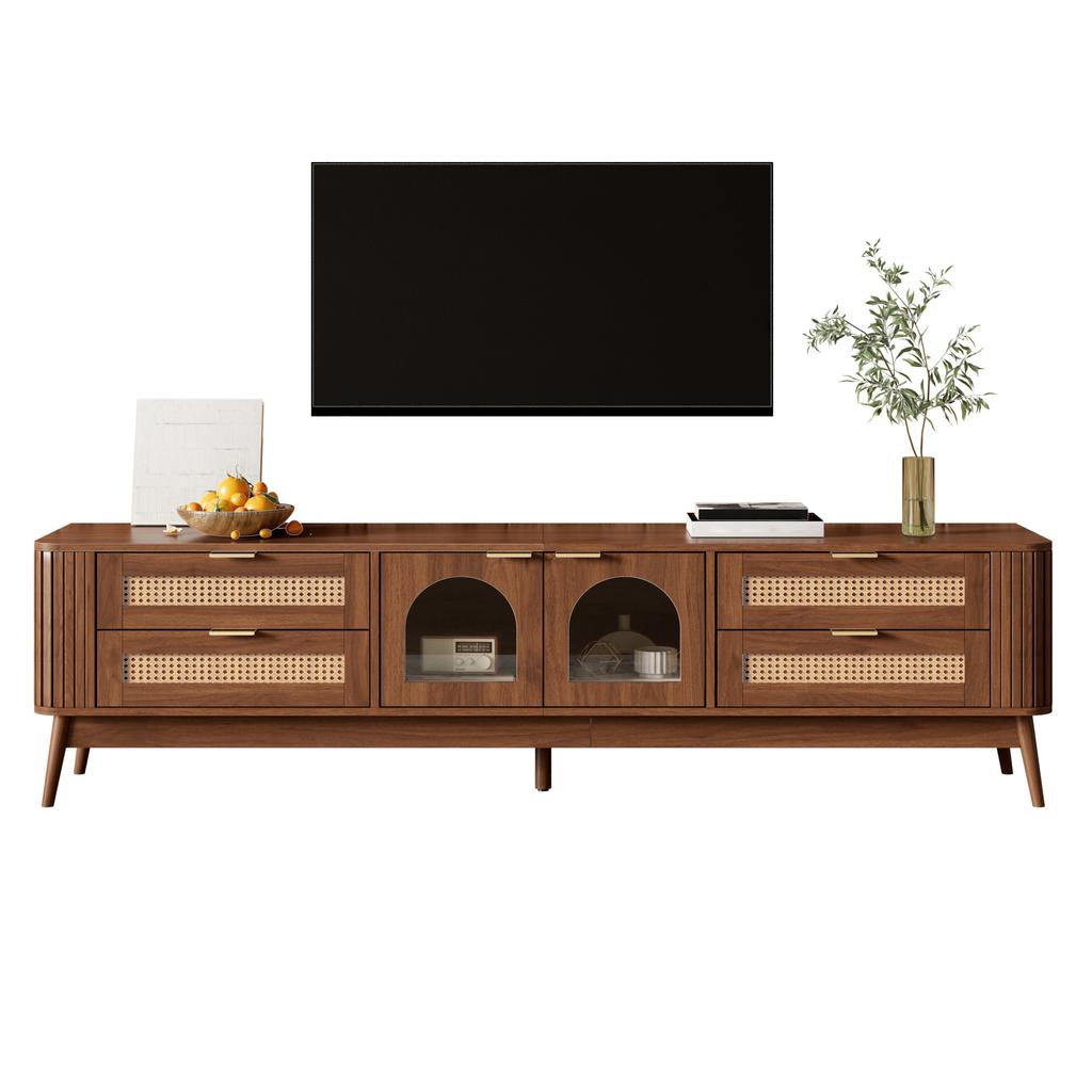 TV Cabinet, Tempered Safety Glass Doors, App-Controllable LED Lighting, Living Room Storage Cabinet, Chipboard, Solid Wood Legs, Four Drawers