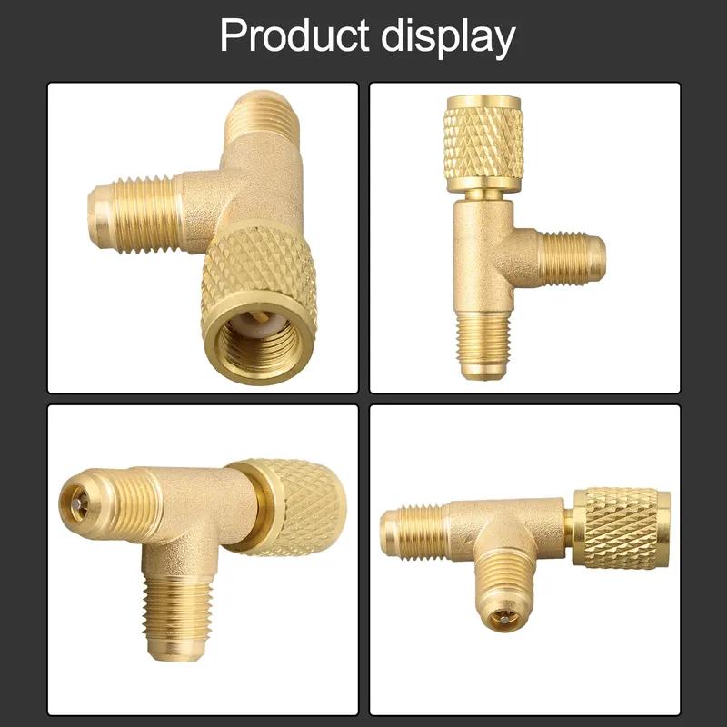 Adattatore a T a Connessione Rapida Con Valvola in Ottone SAE da 1/4" Per R22 R12 R134 Adattatore Adattatore Tubo di Conversione Porta AC Alta/Bassa