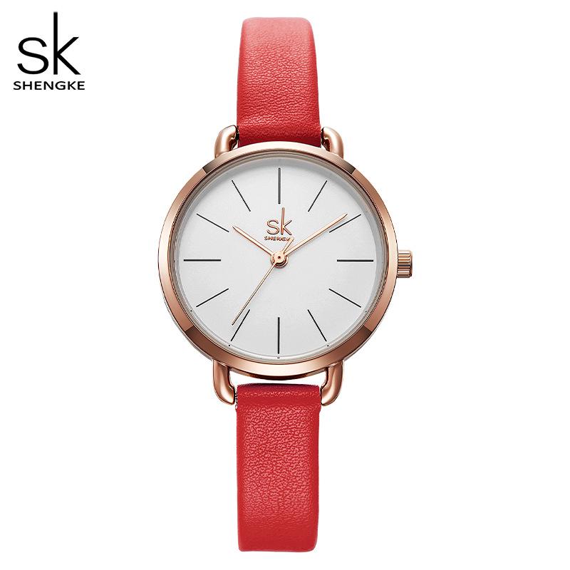 SK Women's Quartz Simple Leather Strap Waterproof Student Wristwatch 8021