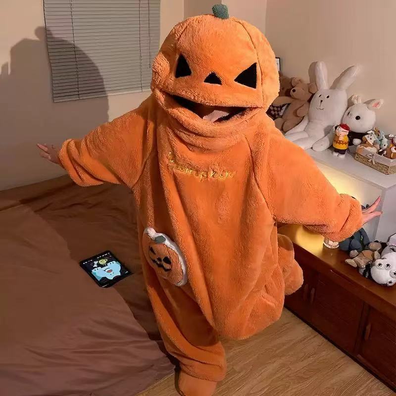 Halloween Κολοκύθα Kigurumi Γυναικείο Ολόσωμο Κιμονό Κινούμενα Σχέδια Ανδρικές Πυτζάμες Κοστούμι Cosplay Φανελένιο Ολόσωμο με Κουκούλα Πάρτι ΧΩΡΙΣ ΠΑΠΟΥΤΣΙΑ