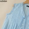 VONDA Damen Sommer V-Ausschnitt Ärmellos Knöpfe Spitze Häkel Saum Lässige Tanktops
