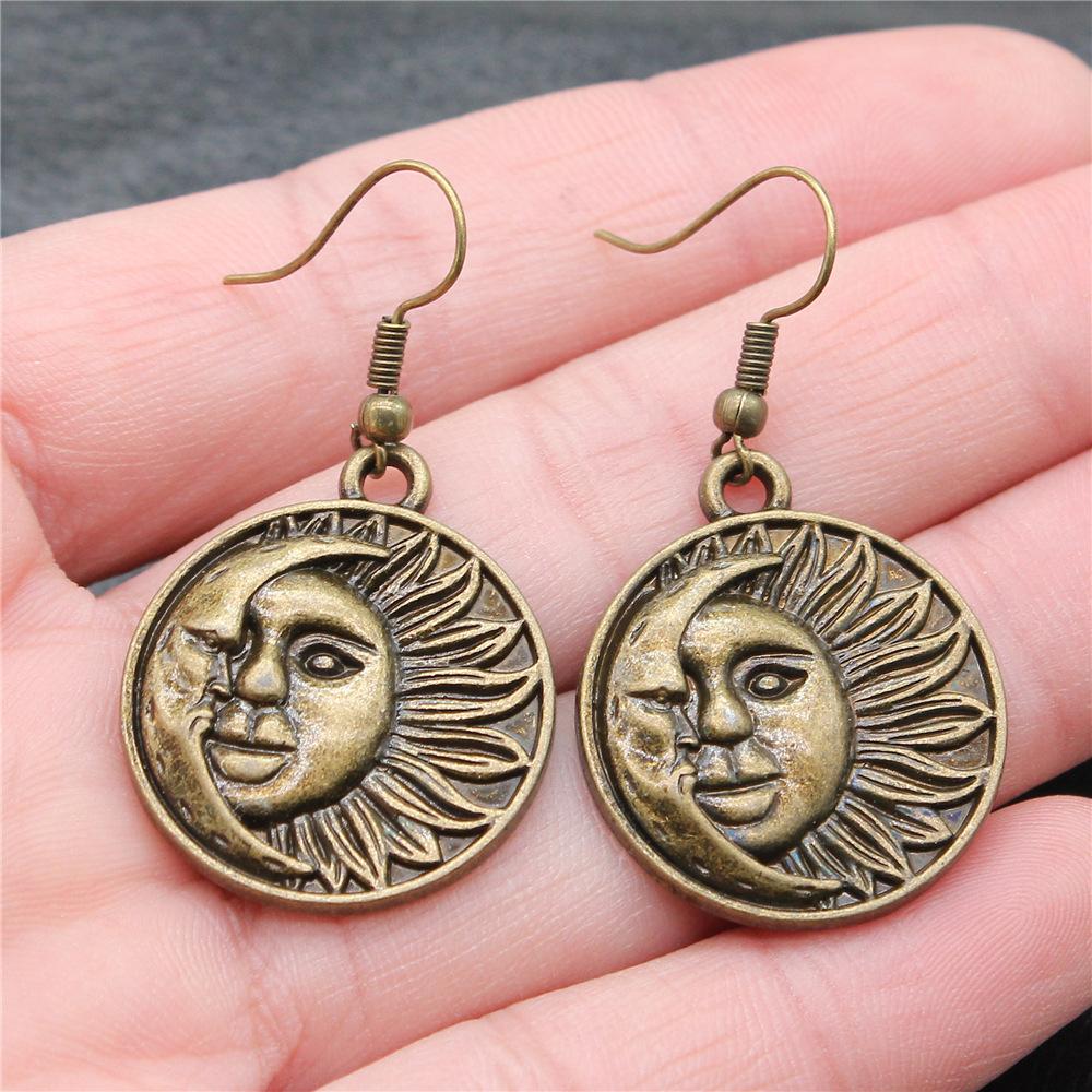 25 Styles Vintage Antique Bronze Plated Moon Sun Star Dangle Drop Earrings For Women Inspired Statement Wiccan Jewelry Gift
