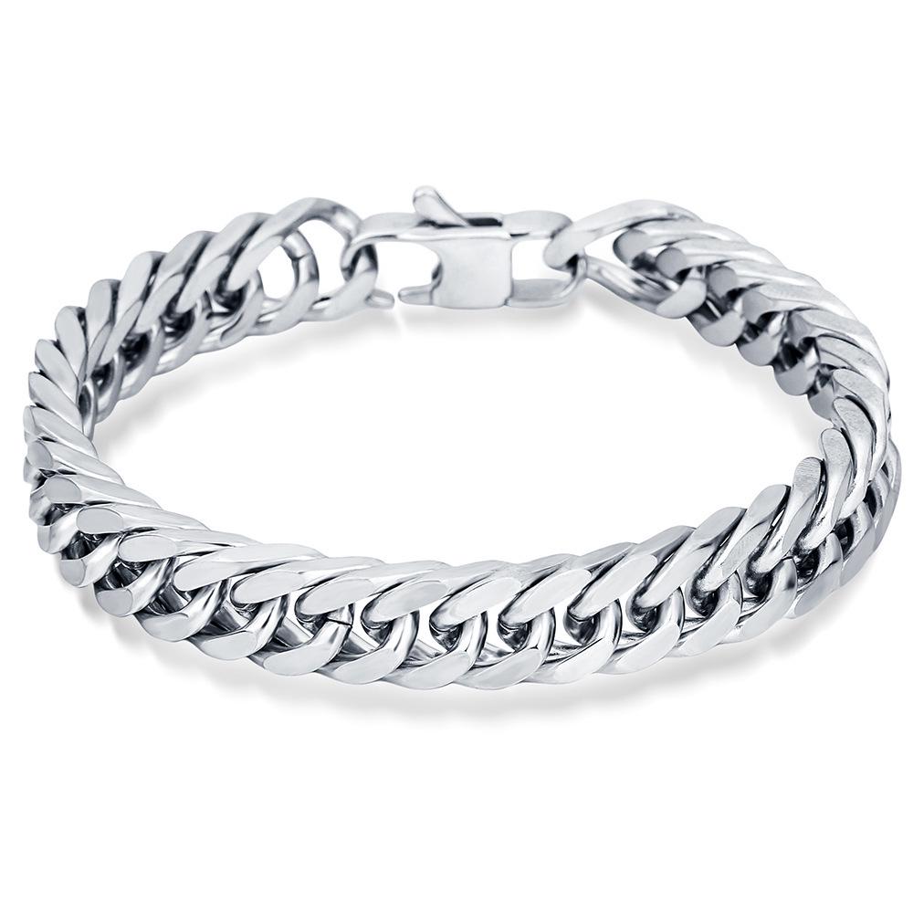 Trendy Men's 11MM Titanium Steel Cuban Chain Bracelet with Square Buckle