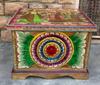 Wood Painted Carved Storage Box Coffee Table-Wood Central Chest with Floral Carved Trunk for Home Décor Organizing Artwork Home Furniture