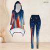 Women Plus Size Matching Two Piece Set Hooded Long Sleeve Top And Pants Retro Halloween Skull Bat Print Home Loungewear