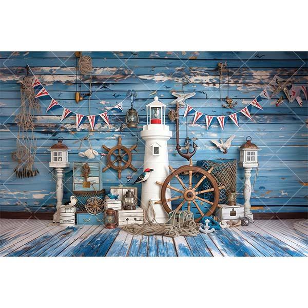Summer Nautical Photography Background Underwater Pirate Wood Board Sailboat Rudder Boy Kids Birthday Party Decor Photo Backdrop