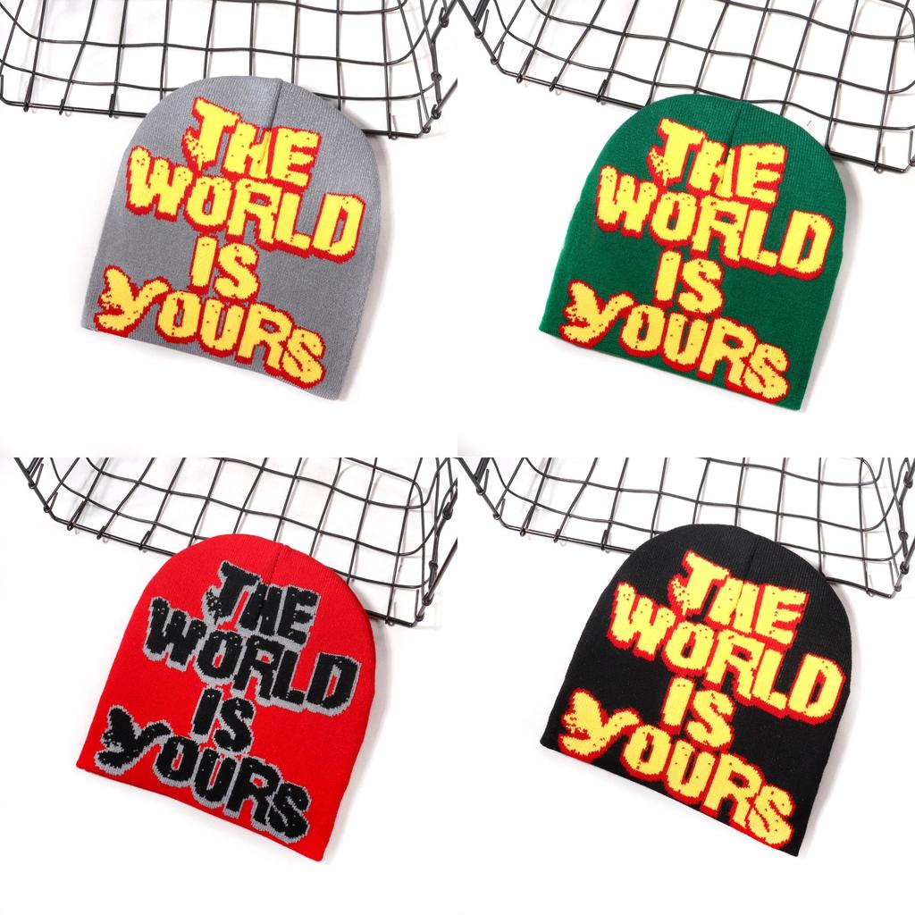 No Brand Knitted Hat With Letter Pattern For Streetwear And Winter Warmth