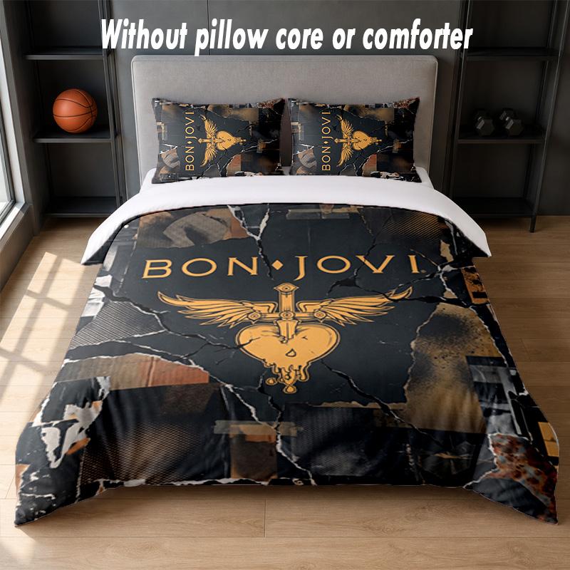 Set Biancheria da Letto Design Bon Jovi 1 Copripiumino + 2 Federe Morbido Traspirante Biancheria da Letto per la Casa