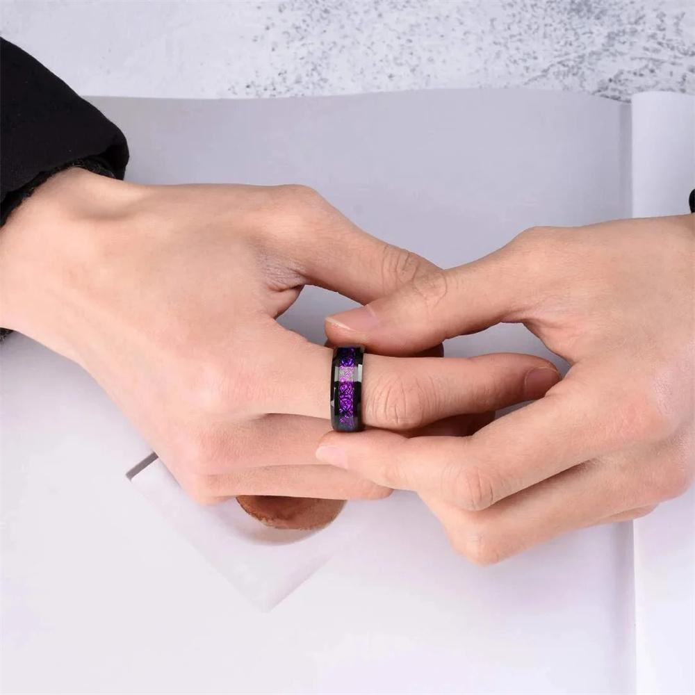 Fashion Men Titanium Stainless Steel Celtic Dragon Rings Inlay Purple Carbon Fiber Rings For Men Wedding Jewelry Drop Shipping