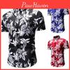 Luxurious Men's Hawaii Floral Casual Shirt With Short Sleeves And Slim Fit Design