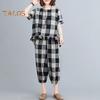 Women's 2 Piece Lounge Set Casual Plaid Plus Size Short Sleeve Top And Tracksuit Pants Set Summer Loose Outfit