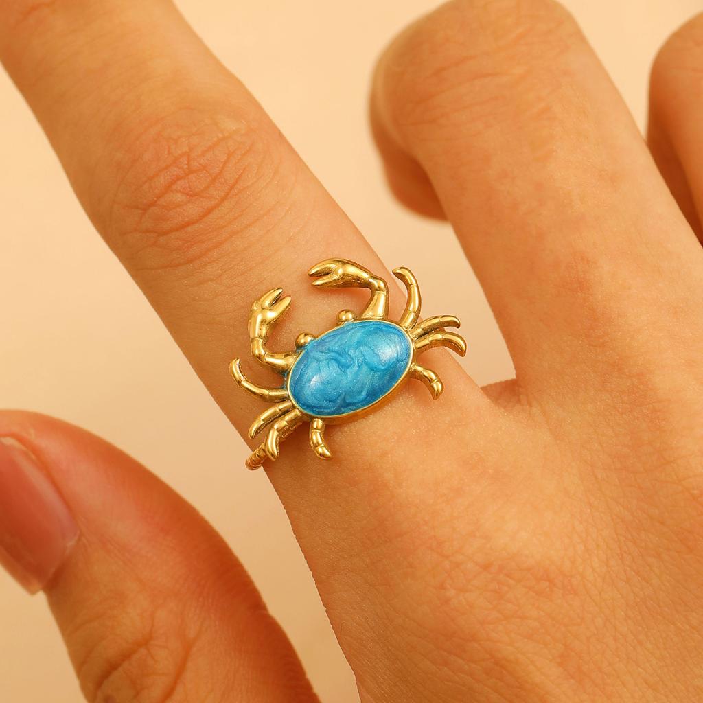 2026 Neuer Verstellbarer Öffnungsring Tropföl Super Süß Meereswind Meerestier Edelstahl Serie Ring