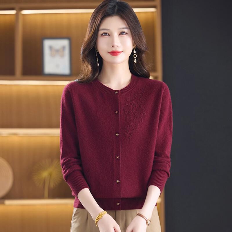 Yuzhaolin Women's Embroidered Crew Neck Knit Cardigan