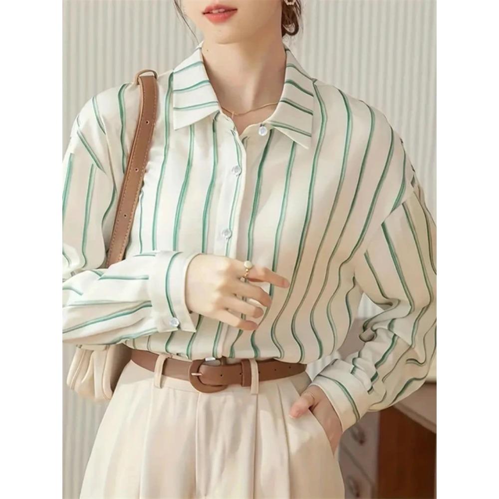 Fashion Luxury Women's Shirts Tops Texture Striped Print Women's Shirts Spring New Long Sleeve Women Business Office Shirt