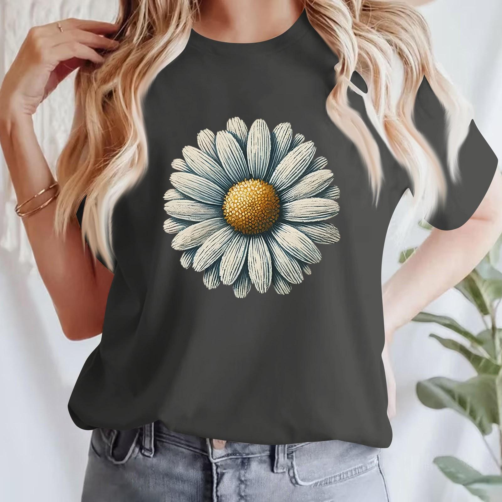 

Жіноча повсякденна футболка з принтом і круглим вирізом, пуловер з короткими рукавами M