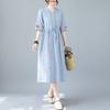 Summer New Fashion Vestidos Women Casual Elegant Cotton Ramie Embroidery Loose Plus Size Vintage Beach Midi Dress M-2XL