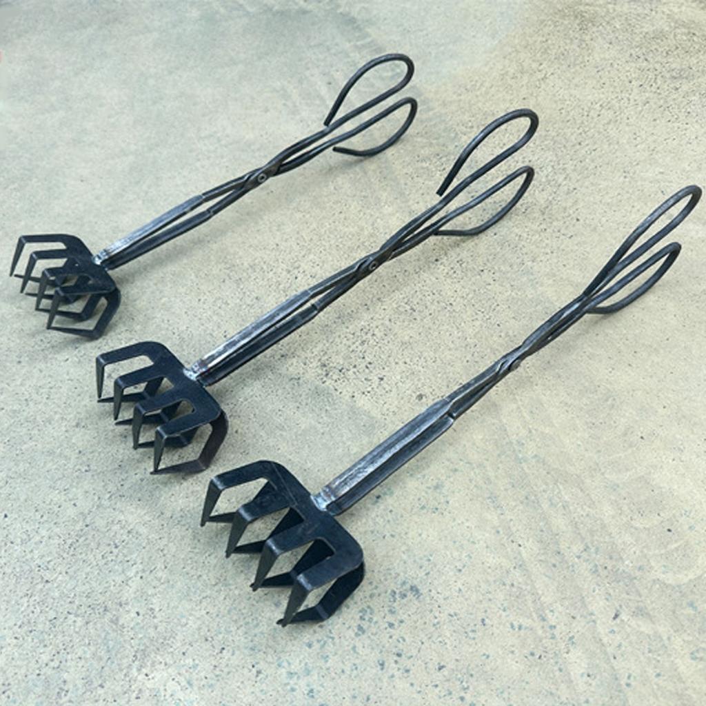 Heavy Duty Iron Fire Pit Tongs Metal Clamp for Charcoal and Firewood Handling Ideal for Camping and Outdoor Activity