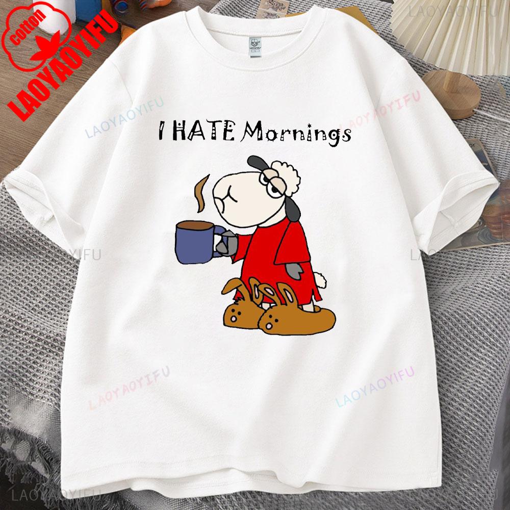 ZX Tee Vintage I Hate Mornings Premium T-Shirt Retro Cartoon T-Shirt Vintage 90s Tee Comfortable Personality for Outdoor Enthusiasts