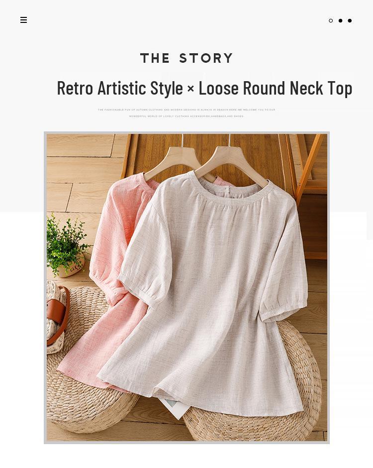 Women's Summer 2026 Imitation Han Linen Short-Sleeve T-Shirt - Artistic Solid Color Design