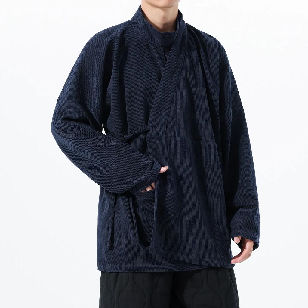 Autumn Traditional Chinese Hanfu Men Long Sleeve Shirt Diagonal Closure Tang Dynasty Ancient Robe Man Inner Wear Taoist Costume